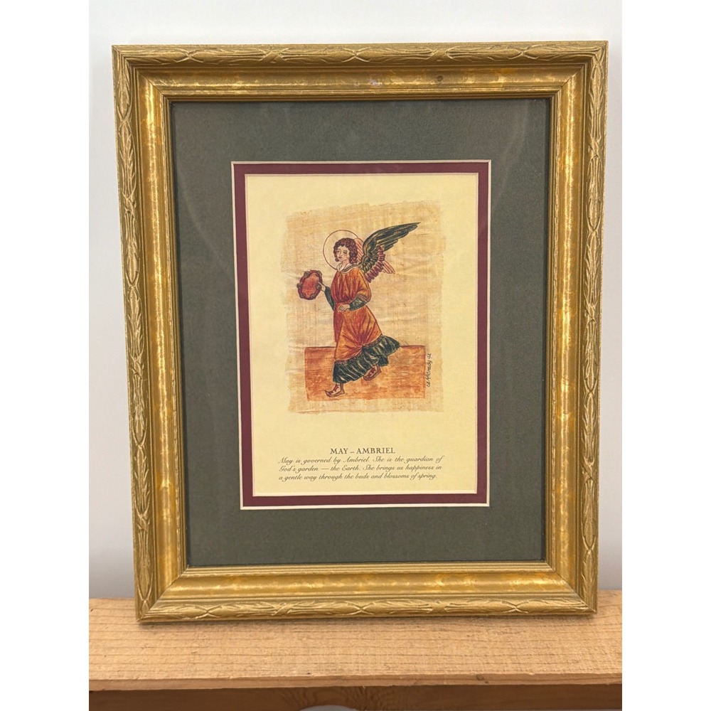 Vtg May Ambriel Angel Framed Print Religious Wall Art Gold Ornate Carol McCrady
